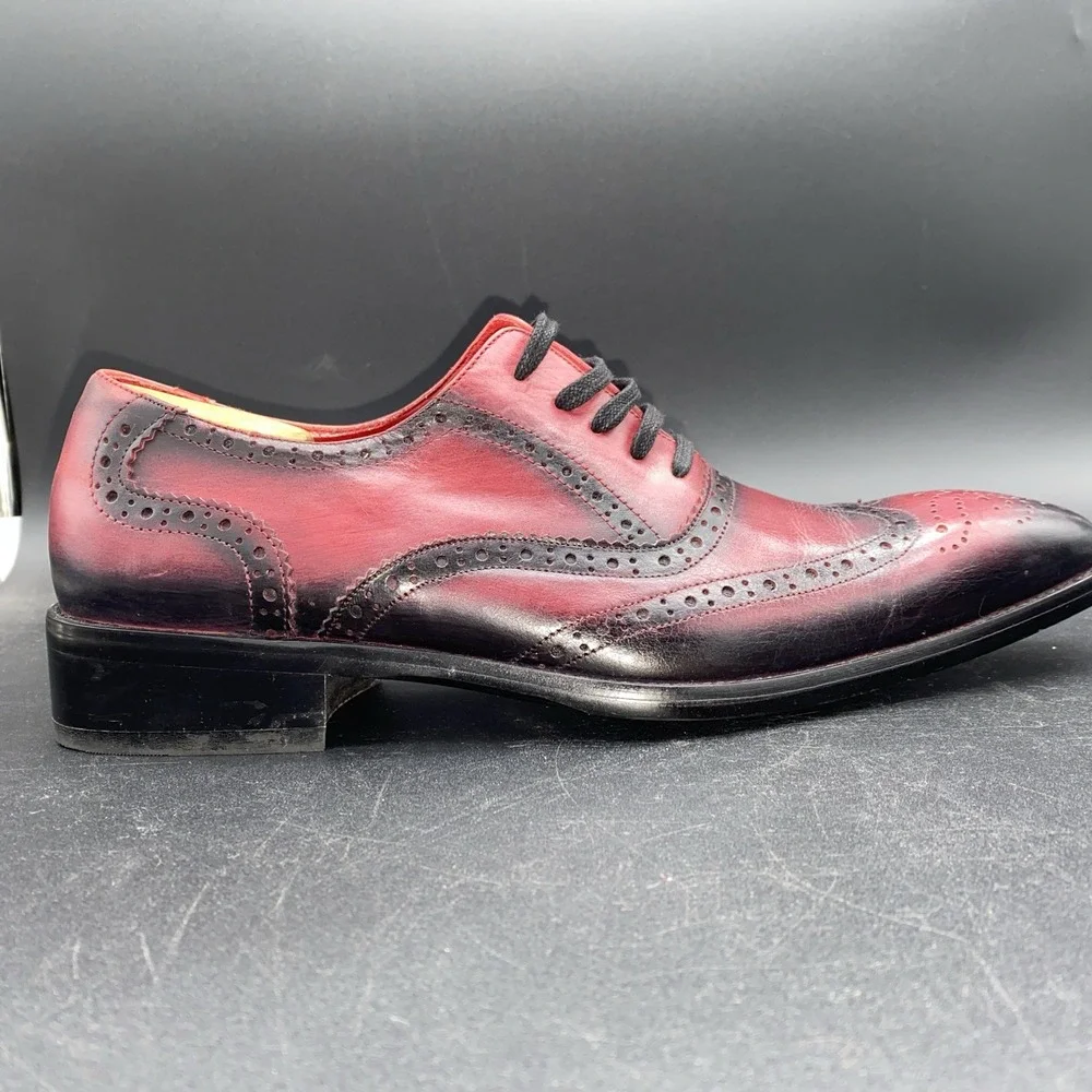 Encore by Fiesso red‎ and black leather wingtip brogue Oxford shoes 42